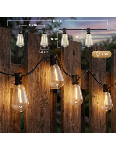 HOMCOM Curtain Lights Connectable Fairy Curtain Lights Plug-in IP44 Waterproof/18 m/Warm White