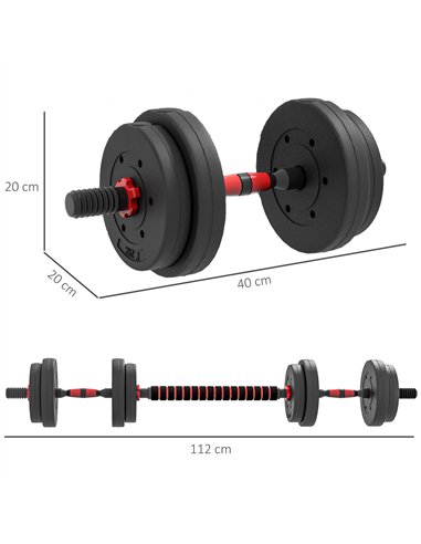 HOMCOM 15kg 2 in 1 Adjustable Dumbbells Weight Set, Dumbbell Hand Weight Barbell for Weight Training, Black