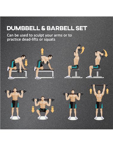 HOMCOM 15kg 2 in 1 Adjustable Dumbbells Weight Set, Dumbbell Hand Weight Barbell for Weight Training, Black