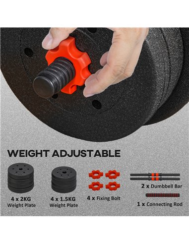 HOMCOM 15kg 2 in 1 Adjustable Dumbbells Weight Set, Dumbbell Hand Weight Barbell for Weight Training, Black