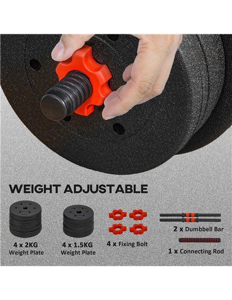 HOMCOM 15kg 2 in 1 Adjustable Dumbbells Weight Set, Dumbbell Hand Weight Barbell for Weight Training, Black - pic 199984 | FastDaddyshop