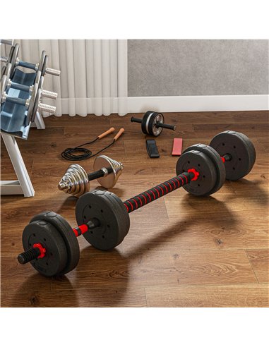 HOMCOM 15kg 2 in 1 Adjustable Dumbbells Weight Set, Dumbbell Hand Weight Barbell for Weight Training, Black