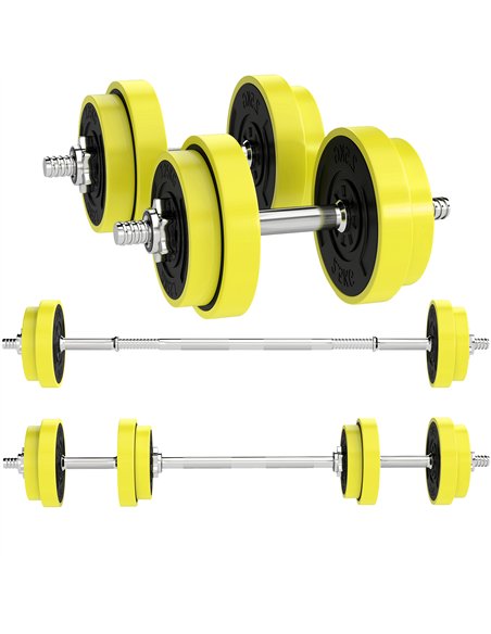 HOMCOM 20KGS 2-In-1 Dumbbell & Barbell Adjustable Set Strength Muscle Exercise Fitness Plate Bar Clamp Rod Home Gym Sports Area, - pic 199988 | FastDaddyshop