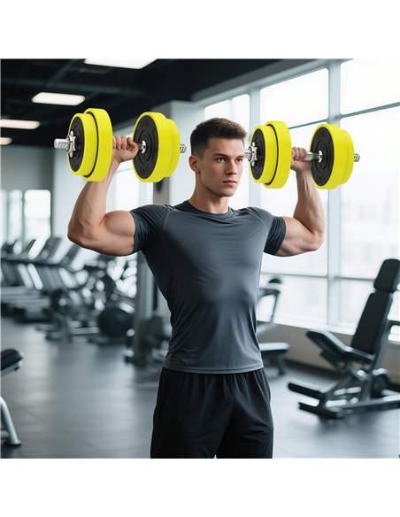 HOMCOM 20KGS 2-In-1 Dumbbell & Barbell Adjustable Set Strength Muscle Exercise Fitness Plate Bar Clamp Rod Home Gym Sports Area, - pic 199989 | FastDaddyshop