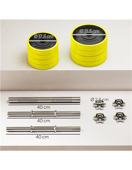 HOMCOM 20KGS 2-In-1 Dumbbell & Barbell Adjustable Set Strength Muscle Exercise Fitness Plate Bar Clamp Rod Home Gym Sports Area, - pic 199990 | FastDaddyshop