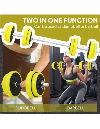 HOMCOM 20KGS 2-In-1 Dumbbell & Barbell Adjustable Set Strength Muscle Exercise Fitness Plate Bar Clamp Rod Home Gym Sports Area,