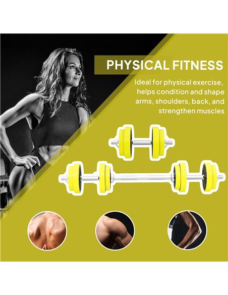 HOMCOM 20KGS 2-In-1 Dumbbell & Barbell Adjustable Set Strength Muscle Exercise Fitness Plate Bar Clamp Rod Home Gym Sports Area, - pic 199992 | FastDaddyshop