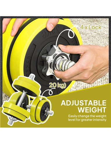 HOMCOM 20KGS 2-In-1 Dumbbell & Barbell Adjustable Set Strength Muscle Exercise Fitness Plate Bar Clamp Rod Home Gym Sports Area,