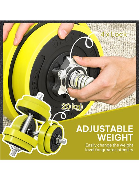 HOMCOM 20KGS 2-In-1 Dumbbell & Barbell Adjustable Set Strength Muscle Exercise Fitness Plate Bar Clamp Rod Home Gym Sports Area, - pic 199993 | FastDaddyshop