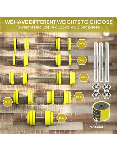 HOMCOM 20KGS 2-In-1 Dumbbell & Barbell Adjustable Set Strength Muscle Exercise Fitness Plate Bar Clamp Rod Home Gym Sports Area,