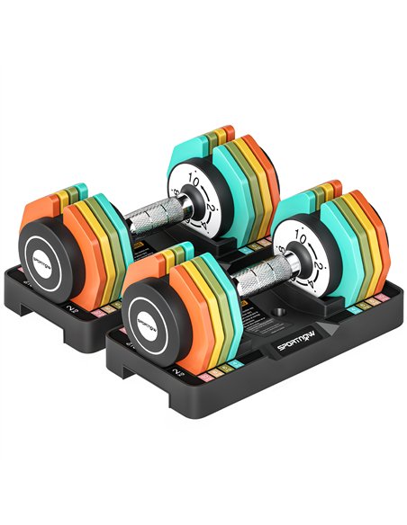 SPORTNOW Adjustable Dumbbells Set with Safety Locking Mechanism, Multicoloured - pic 199997 | FastDaddyshop