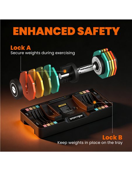 SPORTNOW Adjustable Dumbbells Set with Safety Locking Mechanism, Multicoloured - pic 200002 | FastDaddyshop