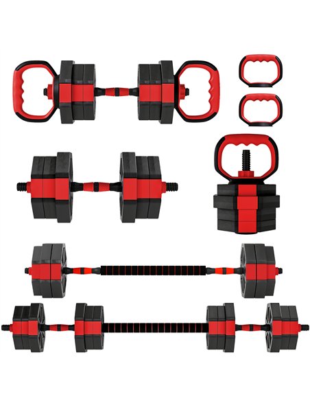 SPORTNOW 6-in-1 Adjustable Weight Dumbbells Set, Used as Kettlebell, Barbell, Dumbbell, Push-Up Stand, 20kg Free Weights Set for - pic 200006 | FastDaddyshop