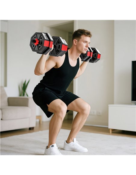 SPORTNOW 6-in-1 Adjustable Weight Dumbbells Set, Used as Kettlebell, Barbell, Dumbbell, Push-Up Stand, 20kg Free Weights Set for - pic 200007 | FastDaddyshop