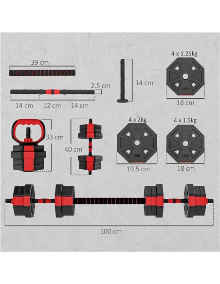 SPORTNOW 6-in-1 Adjustable Weight Dumbbells Set, Used as Kettlebell, Barbell, Dumbbell, Push-Up Stand, 20kg Free Weights Set for - pic 200008 | FastDaddyshop
