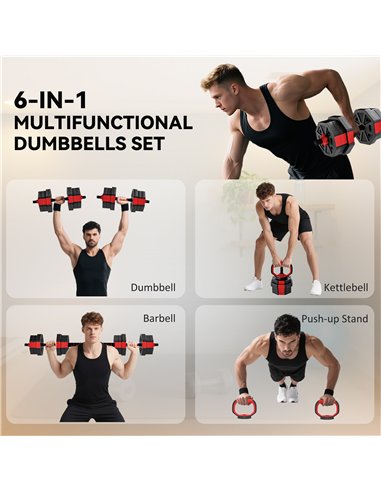SPORTNOW 6-in-1 Adjustable Weight Dumbbells Set, Used as Kettlebell, Barbell, Dumbbell, Push-Up Stand, 20kg Free Weights Set for