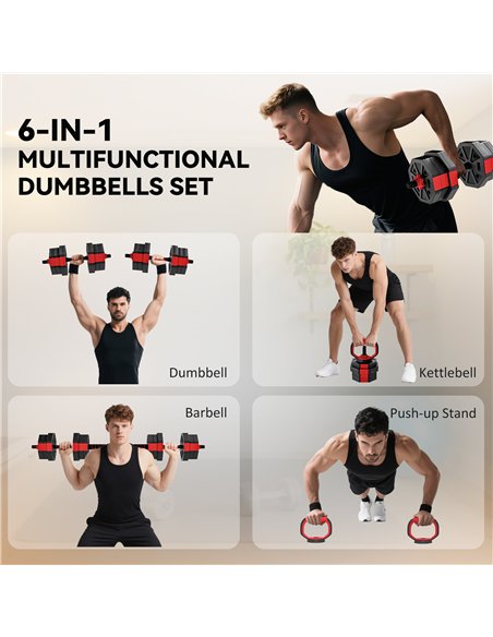 SPORTNOW 6-in-1 Adjustable Weight Dumbbells Set, Used as Kettlebell, Barbell, Dumbbell, Push-Up Stand, 20kg Free Weights Set for - pic 200009 | FastDaddyshop