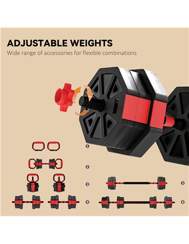 SPORTNOW 6-in-1 Adjustable Weight Dumbbells Set, Used as Kettlebell, Barbell, Dumbbell, Push-Up Stand, 20kg Free Weights Set for