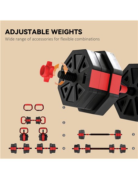 SPORTNOW 6-in-1 Adjustable Weight Dumbbells Set, Used as Kettlebell, Barbell, Dumbbell, Push-Up Stand, 20kg Free Weights Set for - pic 200010 | FastDaddyshop
