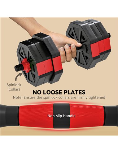 SPORTNOW 6-in-1 Adjustable Weight Dumbbells Set, Used as Kettlebell, Barbell, Dumbbell, Push-Up Stand, 20kg Free Weights Set for