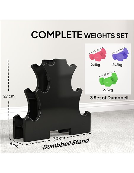 SPORTNOW Hex Dumbbells Set with Dumbbell Rack, Hand Weights for Strength Training Weight Lifting,  2 x 1kg, 2 x 2kg, 2 x 3kg - pic 200027 | FastDaddyshop