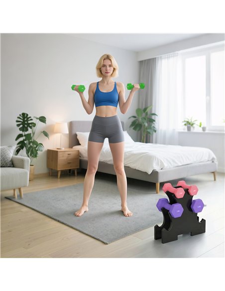 SPORTNOW Hex Dumbbells Set with Dumbbell Rack, Hand Weights for Strength Training Weight Lifting,  2 x 1kg, 2 x 2kg, 2 x 3kg - pic 200030 | FastDaddyshop