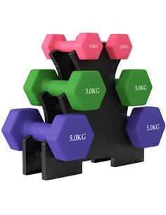 SPORTNOW Hex Dumbbells Set with Dumbbell Rack, Hand Weights for Strength Training Weight Lifting, 2 x 1kg, 2 x 3kg, 2 x 5kg
