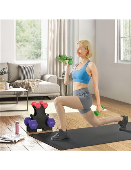 SPORTNOW Hex Dumbbells Set with Dumbbell Rack, Hand Weights for Strength Training Weight Lifting, 2 x 1kg, 2 x 3kg, 2 x 5kg - pic 200034 | FastDaddyshop