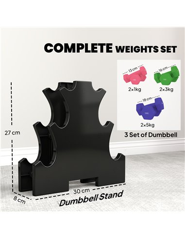 SPORTNOW Hex Dumbbells Set with Dumbbell Rack, Hand Weights for Strength Training Weight Lifting, 2 x 1kg, 2 x 3kg, 2 x 5kg