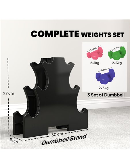 SPORTNOW Hex Dumbbells Set with Dumbbell Rack, Hand Weights for Strength Training Weight Lifting, 2 x 1kg, 2 x 3kg, 2 x 5kg - pic 200036 | FastDaddyshop