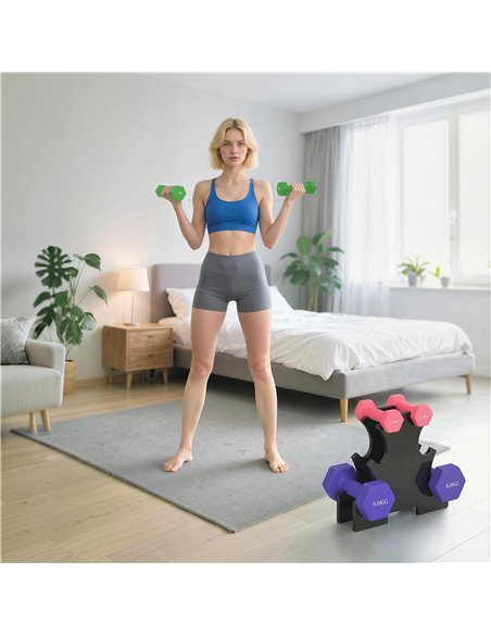 SPORTNOW Hex Dumbbells Set with Dumbbell Rack, Hand Weights for Strength Training Weight Lifting, 2 x 1kg, 2 x 3kg, 2 x 5kg - pic 200039 | FastDaddyshop