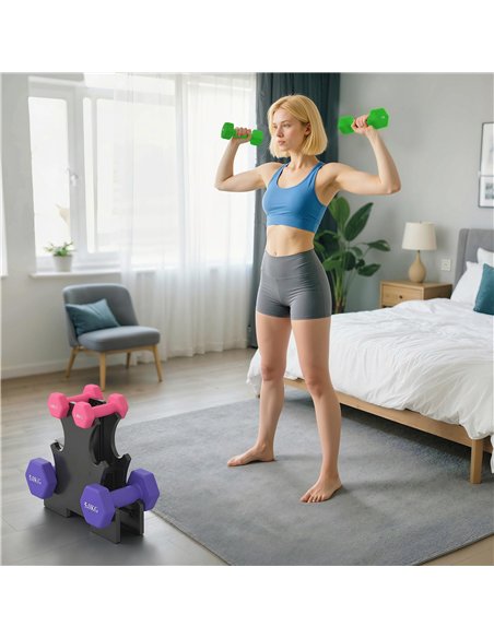 SPORTNOW Hex Dumbbells Set with Dumbbell Rack, Hand Weights for Strength Training Weight Lifting, 2 x 1kg, 2 x 3kg, 2 x 5kg - pic 200040 | FastDaddyshop