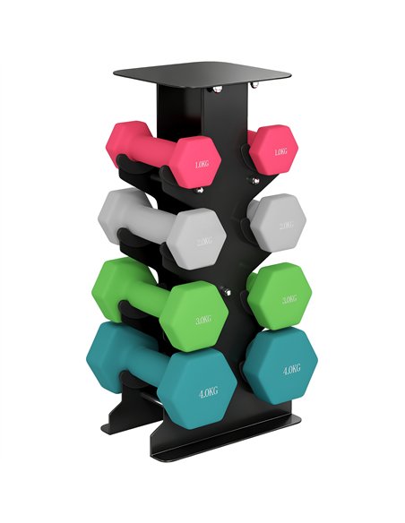 SPORTNOW Hex Dumbbells Set with Dumbbell Rack, Hand Weights for Home Gym Strength Training, 2 x 1kg, 2 x 2kg, 2 x 3kg, 2 x 4kg - pic 200042 | FastDaddyshop