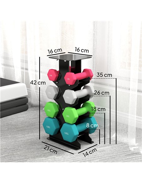 SPORTNOW Hex Dumbbells Set with Dumbbell Rack, Hand Weights for Home Gym Strength Training, 2 x 1kg, 2 x 2kg, 2 x 3kg, 2 x 4kg - pic 200044 | FastDaddyshop