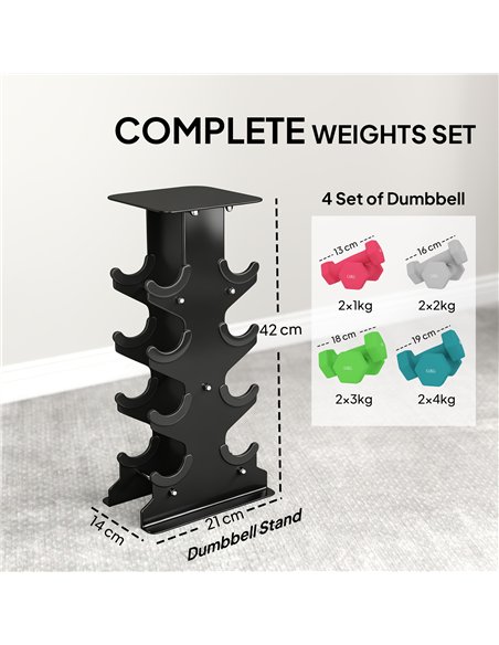 SPORTNOW Hex Dumbbells Set with Dumbbell Rack, Hand Weights for Home Gym Strength Training, 2 x 1kg, 2 x 2kg, 2 x 3kg, 2 x 4kg - pic 200045 | FastDaddyshop