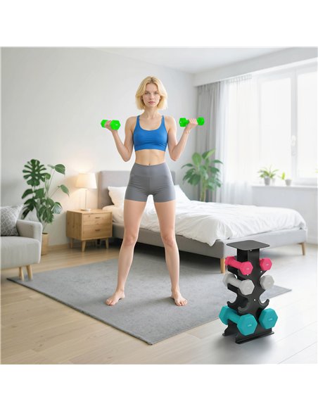 SPORTNOW Hex Dumbbells Set with Dumbbell Rack, Hand Weights for Home Gym Strength Training, 2 x 1kg, 2 x 2kg, 2 x 3kg, 2 x 4kg - pic 200049 | FastDaddyshop
