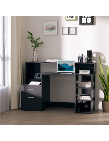 HOMCOM Computer Desk PC Table with Storage Drawer & Shelves, Black