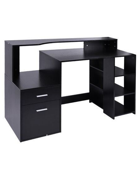 HOMCOM Computer Desk PC Table with Storage Drawer & Shelves, Black - pic 20007 | FastDaddyshop