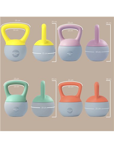 SPORTNOW 4kg/6kg/8kg/10kg Soft Kettlebell, Set of 4 Kettle Bell with Non-Slip Handle for Home Gym Weight Lifting and Strength Tr