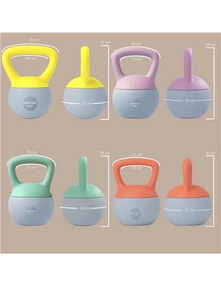 SPORTNOW 4kg/6kg/8kg/10kg Soft Kettlebell, Set of 4 Kettle Bell with Non-Slip Handle for Home Gym Weight Lifting and Strength Tr - pic 200071 | FastDaddyshop