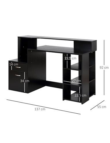 HOMCOM Computer Desk PC Table with Storage Drawer & Shelves, Black
