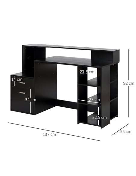 HOMCOM Computer Desk PC Table with Storage Drawer & Shelves, Black - pic 20008 | FastDaddyshop