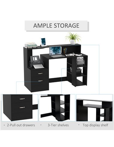 HOMCOM Computer Desk PC Table with Storage Drawer & Shelves, Black