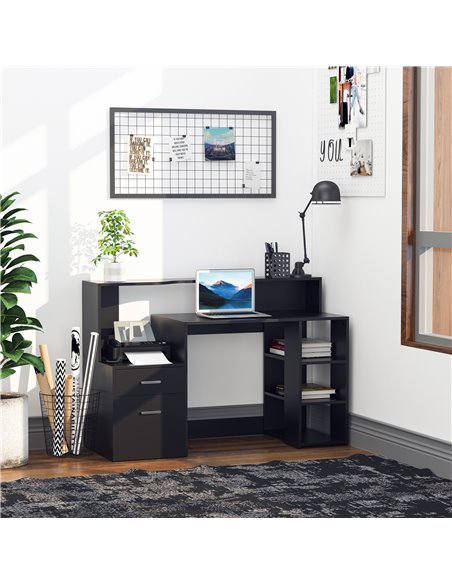 HOMCOM Computer Desk PC Table with Storage Drawer & Shelves, Black - pic 20012 | FastDaddyshop
