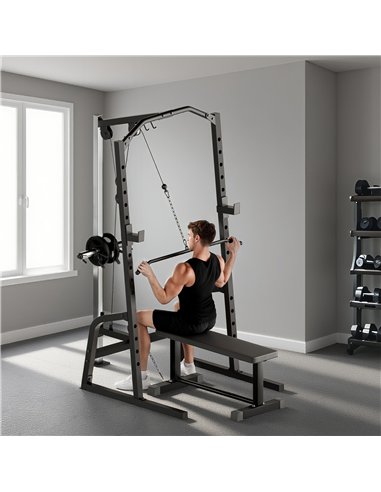 SPORTNOW Power Cage Power Rack with 15-Level Squat Rack, Cable Pulley System, Lat Pulldown & Pull Up Bar