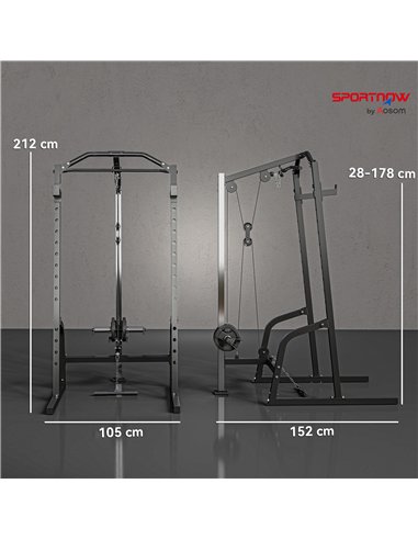 SPORTNOW Power Cage Power Rack with 15-Level Squat Rack, Cable Pulley System, Lat Pulldown & Pull Up Bar
