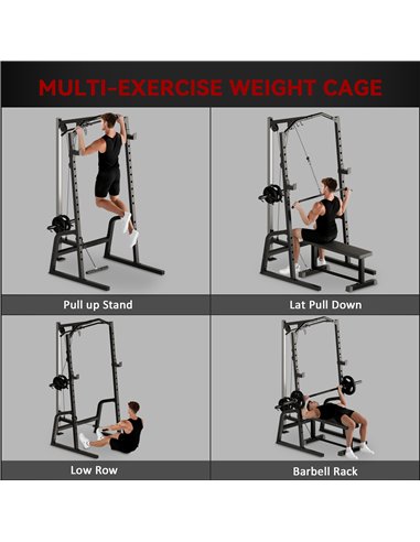 SPORTNOW Power Cage Power Rack with 15-Level Squat Rack, Cable Pulley System, Lat Pulldown & Pull Up Bar