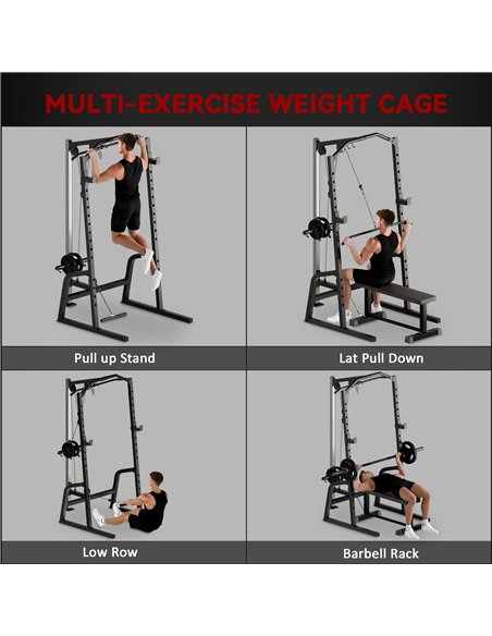 SPORTNOW Power Cage Power Rack with 15-Level Squat Rack, Cable Pulley System, Lat Pulldown & Pull Up Bar - pic 200144 | FastDaddyshop