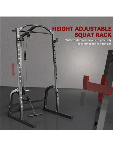 SPORTNOW Power Cage Power Rack with 15-Level Squat Rack, Cable Pulley System, Lat Pulldown & Pull Up Bar