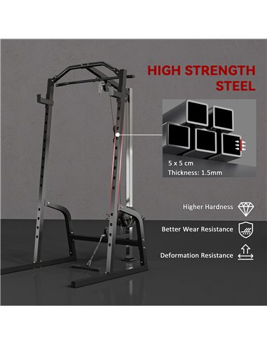 SPORTNOW Power Cage Power Rack with 15-Level Squat Rack, Cable Pulley System, Lat Pulldown & Pull Up Bar